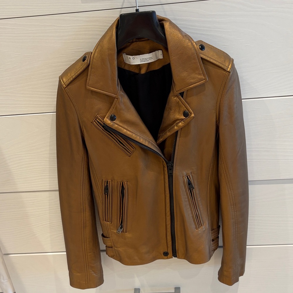 SALE NWOT IRO Women’s Metallic Bronze Leather Biker Jacket. Size 38-